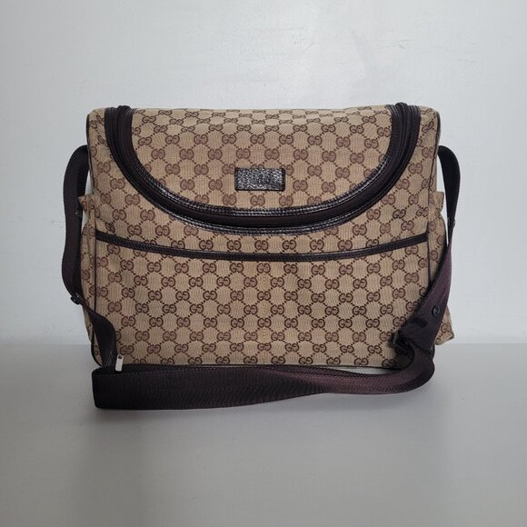 Authentic Gucci GG Monogram Diaper Bag Canvas Beige & Brown - FLAWS - Picture 1 of 16